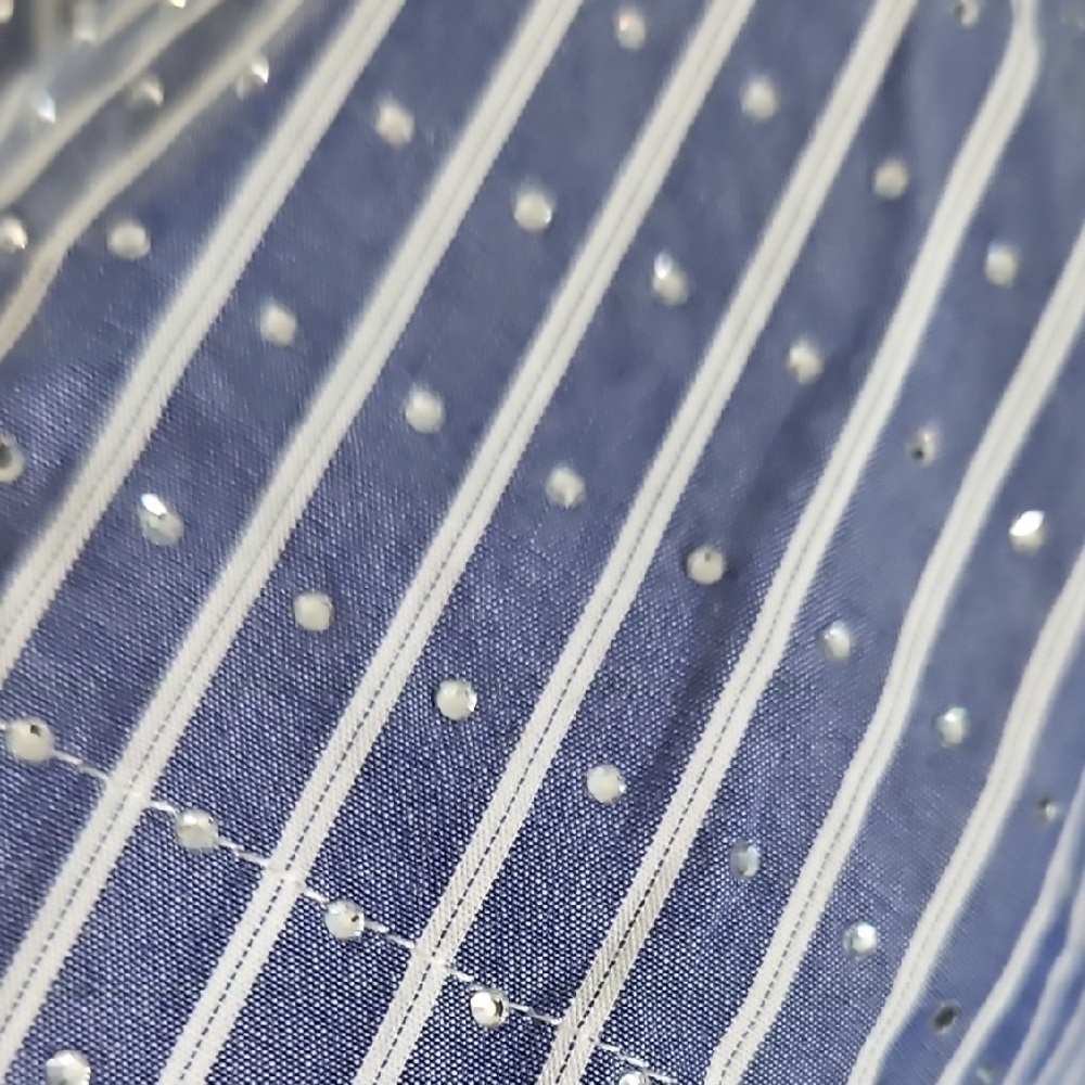 Sandro Blue Striped Button-Front Shirt with White Collar - Picture 9 of 10